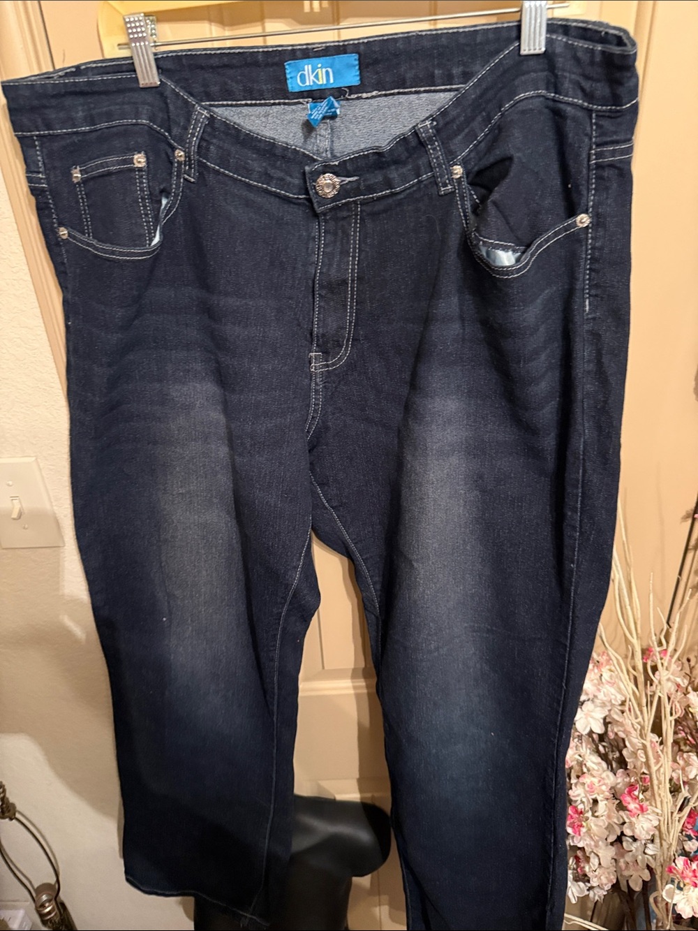 Dkin Women's Dark Blue Flare Jeans - Classic Wide Leg